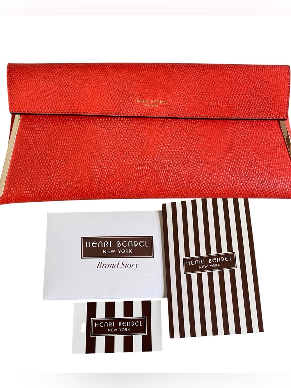 Henri Bendel Daria envelope leather clutch-medium red